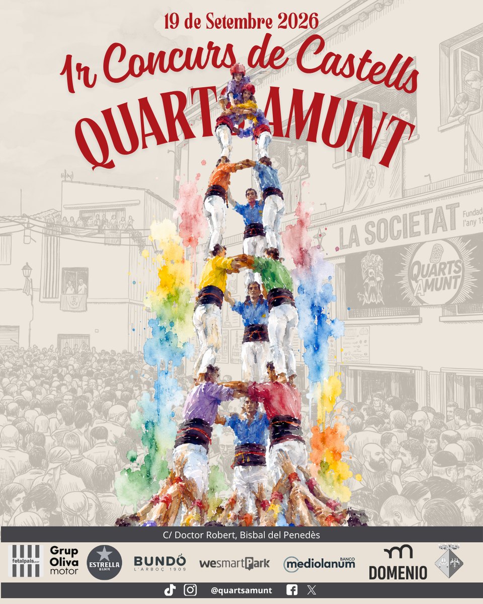 Cartell del 1r Concurs de Castells Quarts Amunt, 19 de setembre de 2026 a la Bisbal del Penedès